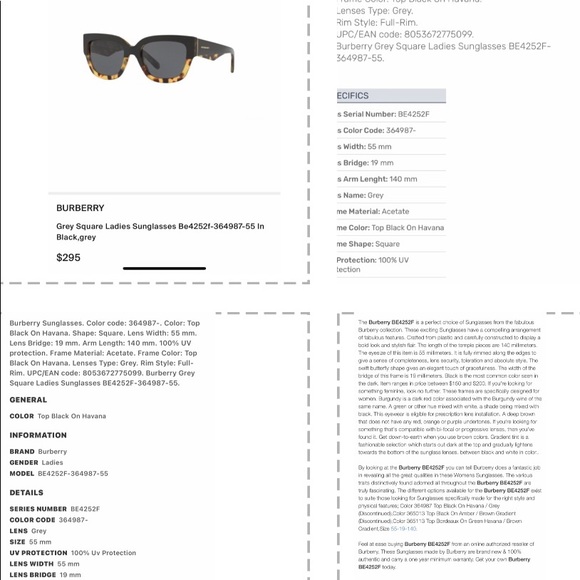 BURBERRY CLASSIC SQUARE SHAPE WITH A BLACK ON TOP OF HAVANA SUNGLASSES - Picture 5 of 16